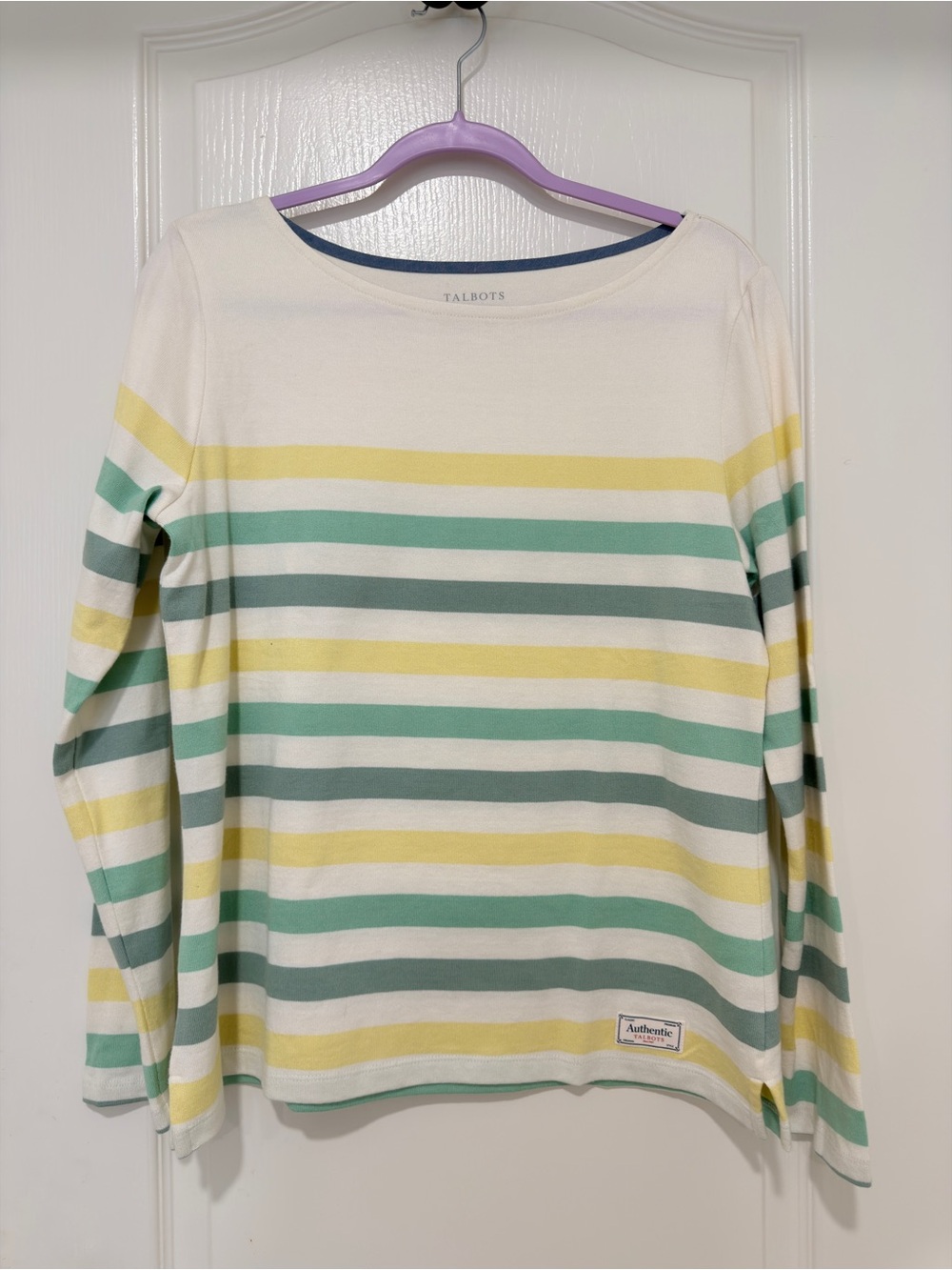 Talbots Striped Sweater Women's Medium Pastel Green Yellow White Lightweight